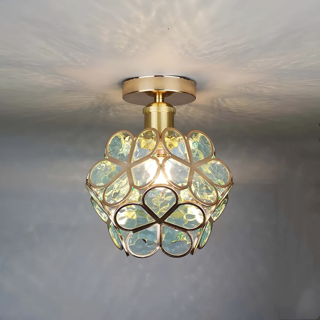 Artistic Glass Ceiling Light with Floral Design - FlowerHall in green