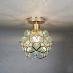 Artistic Glass Ceiling Light with Floral Design - FlowerHall in green