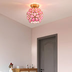 Artistic Glass Ceiling Light with Floral Design - FlowerHall in pink in a hallway