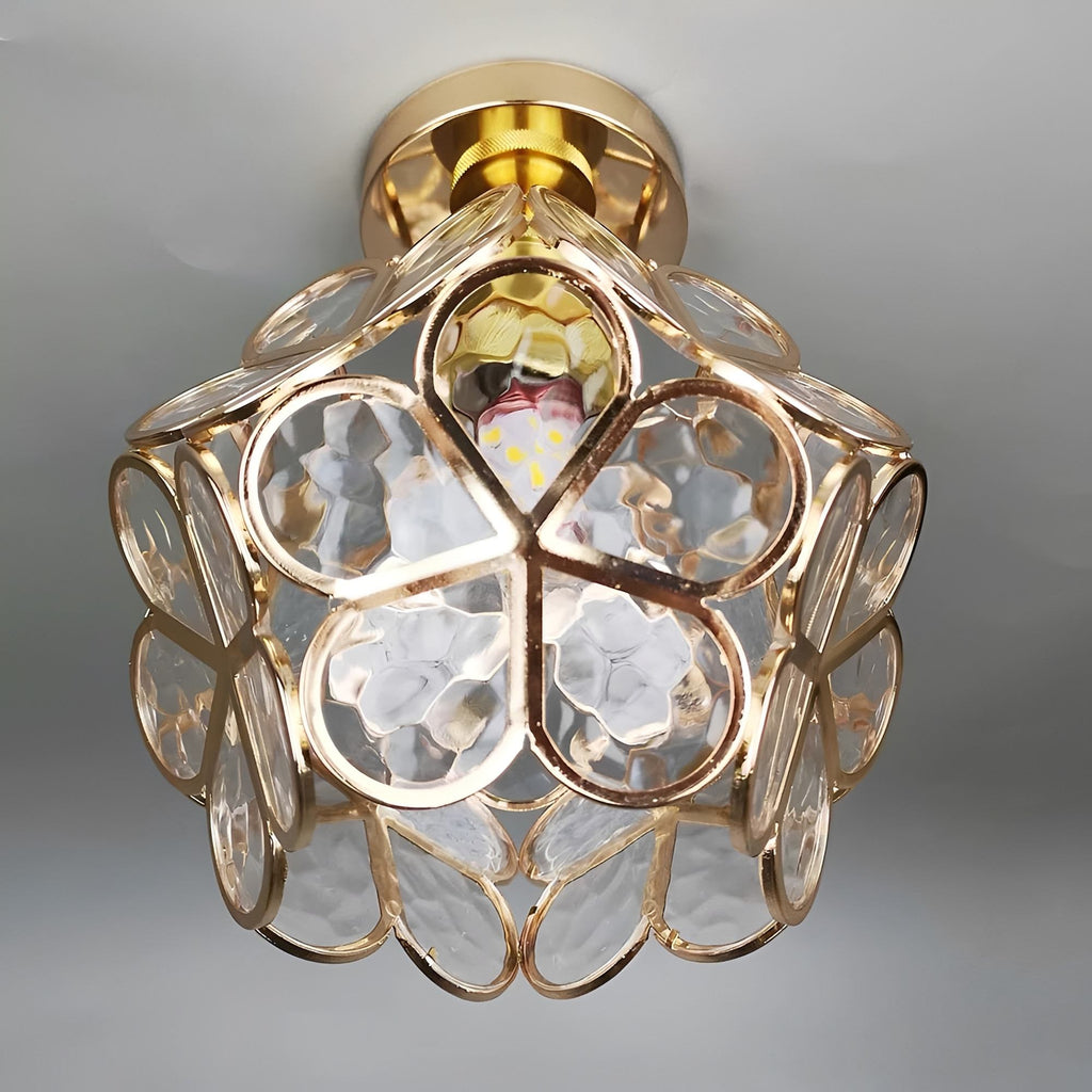 Artistic Glass Ceiling Light with Floral Design - FlowerHall in pink in a hallway
