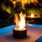 Classic Oil Lamp with Glass Chimney – Lumora Tabletop Flame Lamp in white in a bedroom
