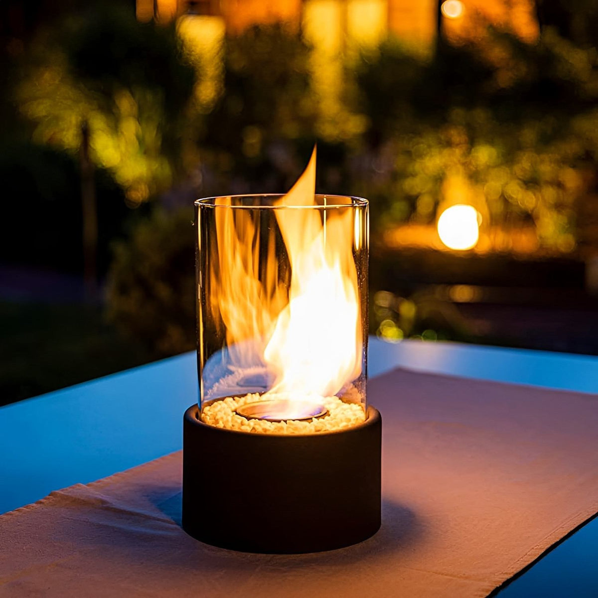 Classic Oil Lamp with Glass Chimney – Lumora Tabletop Flame Lamp in white in a bedroom