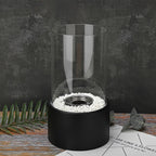 Classic Oil Lamp with Glass Chimney – Lumora Tabletop Flame Lamp in medium on a side table
