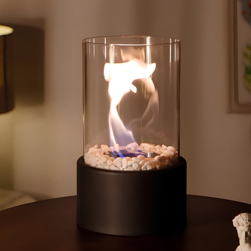 Classic Oil Lamp with Glass Chimney – Lumora Tabletop Flame Lamp in white in a bedroom