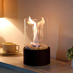 Classic Oil Lamp with Glass Chimney – Lumora Tabletop Flame Lamp in large in a home office