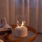 Classic Oil Lamp with Glass Chimney – Lumora Tabletop Flame Lamp in medium on a side table