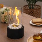 Classic Oil Lamp with Glass Chimney – Lumora Tabletop Flame Lamp in white in a bedroom