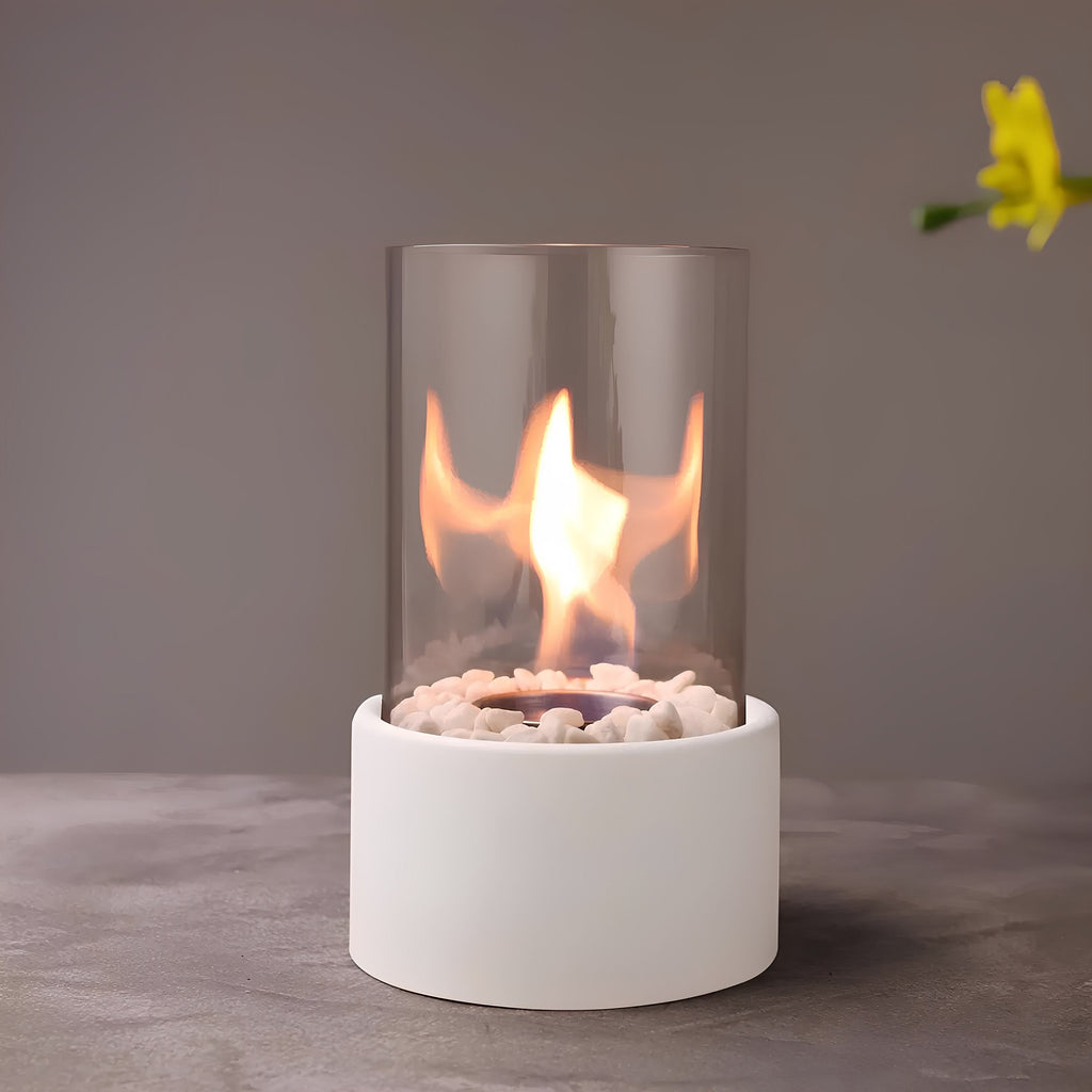 Classic Oil Lamp with Glass Chimney – Lumora Tabletop Flame Lamp in large in a home office