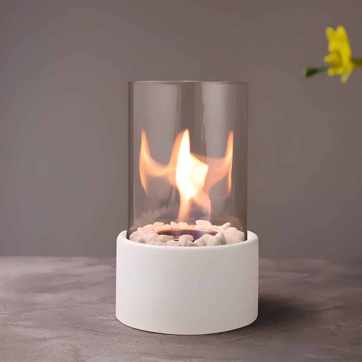Classic Oil Lamp with Glass Chimney – Lumora Tabletop Flame Lamp in large in a home office
