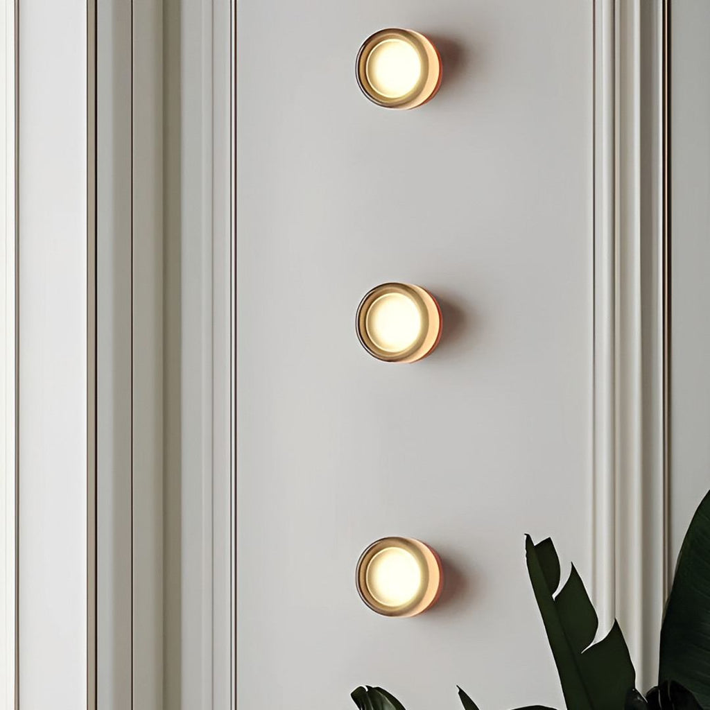 Compact Wall Light - DimpleGlow in smoke along a hallway