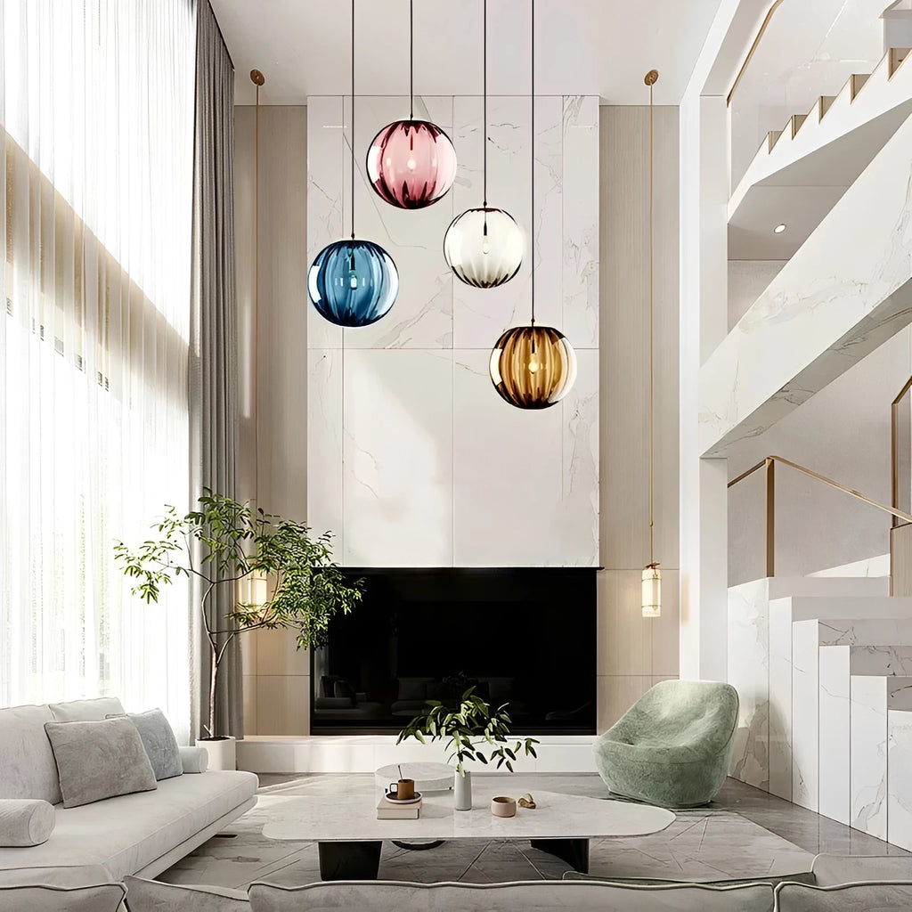 Contemporary LED Pendant Light - LumiWave in blue above a kitchen island