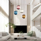Contemporary LED Pendant Light - LumiWave in blue above a kitchen island