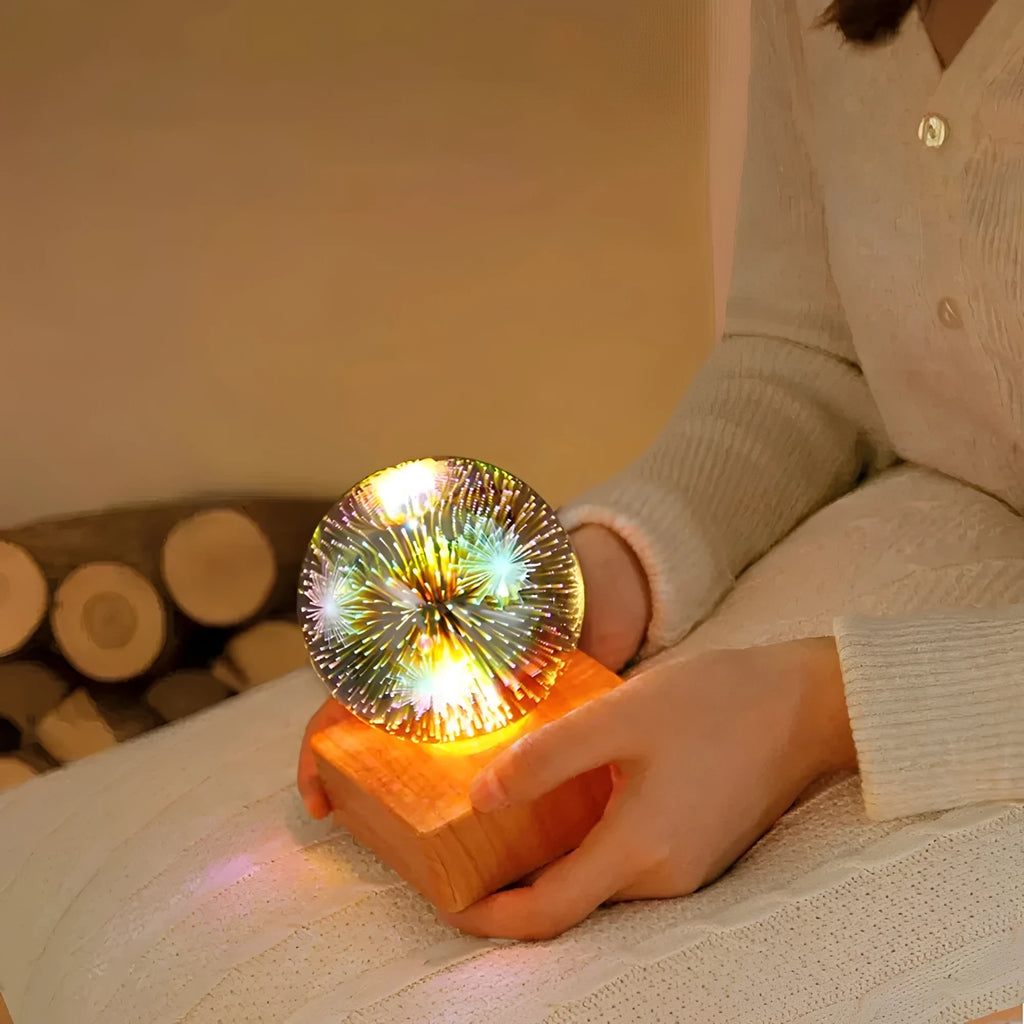 3D Firework Crystal Ball Lamp – StarburstGlow LED Night Light in starry sky