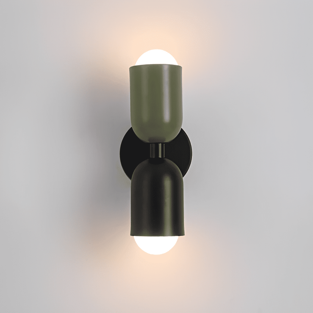 Colourful Up-Down Wall Lamp – Colorwave Double-Sided LED Sconce in red-white beside a bed