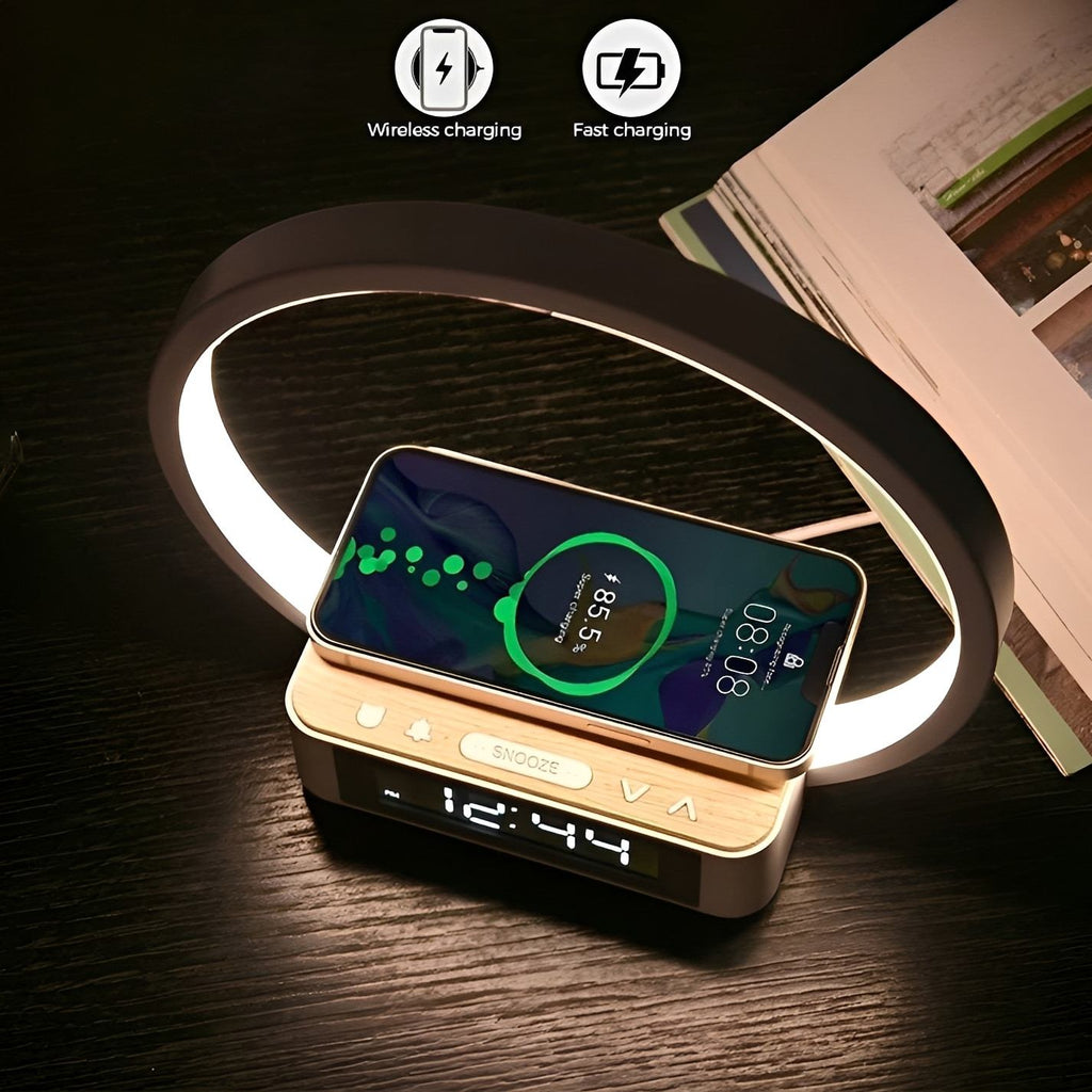 Bedside Night Light with Wireless Charger – LumoRise Wake-Up Lamp in a hallway