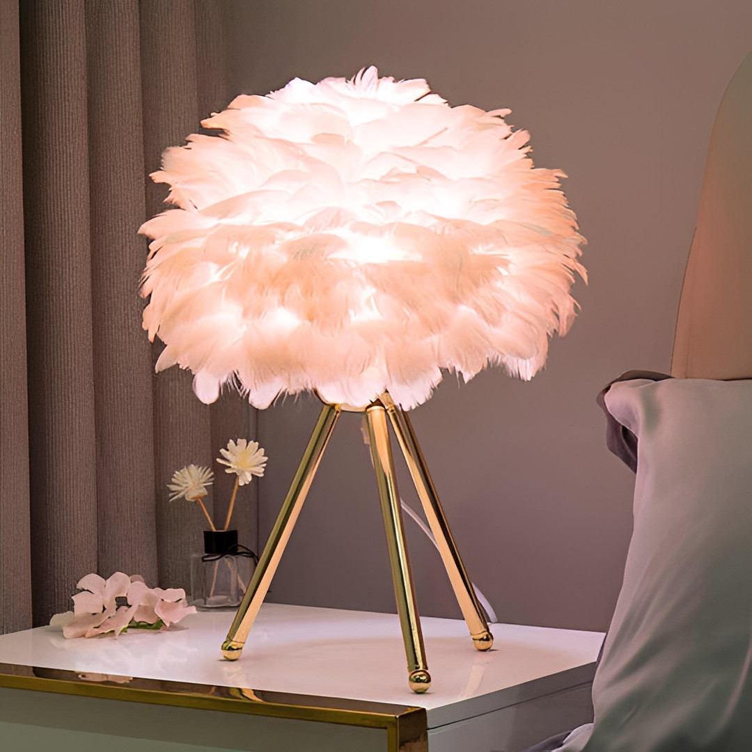 Feather Table Lamp – Pluma Dimmable Ambient Bedside Light in blue for a reading nook