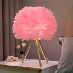 Feather Table Lamp – Pluma Dimmable Ambient Bedside Light in purple on a desk