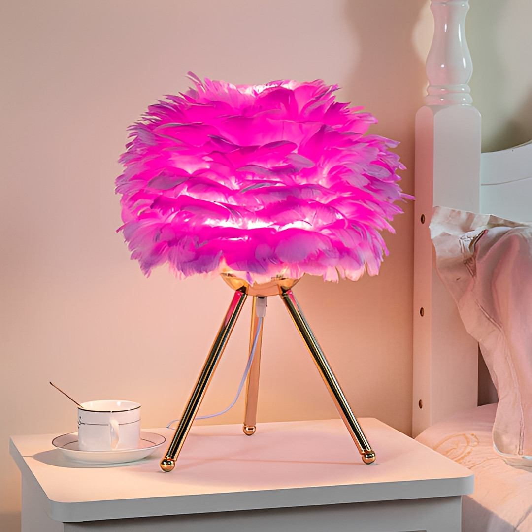 Feather Table Lamp – Pluma Dimmable Ambient Bedside Light in pink for a reading nook