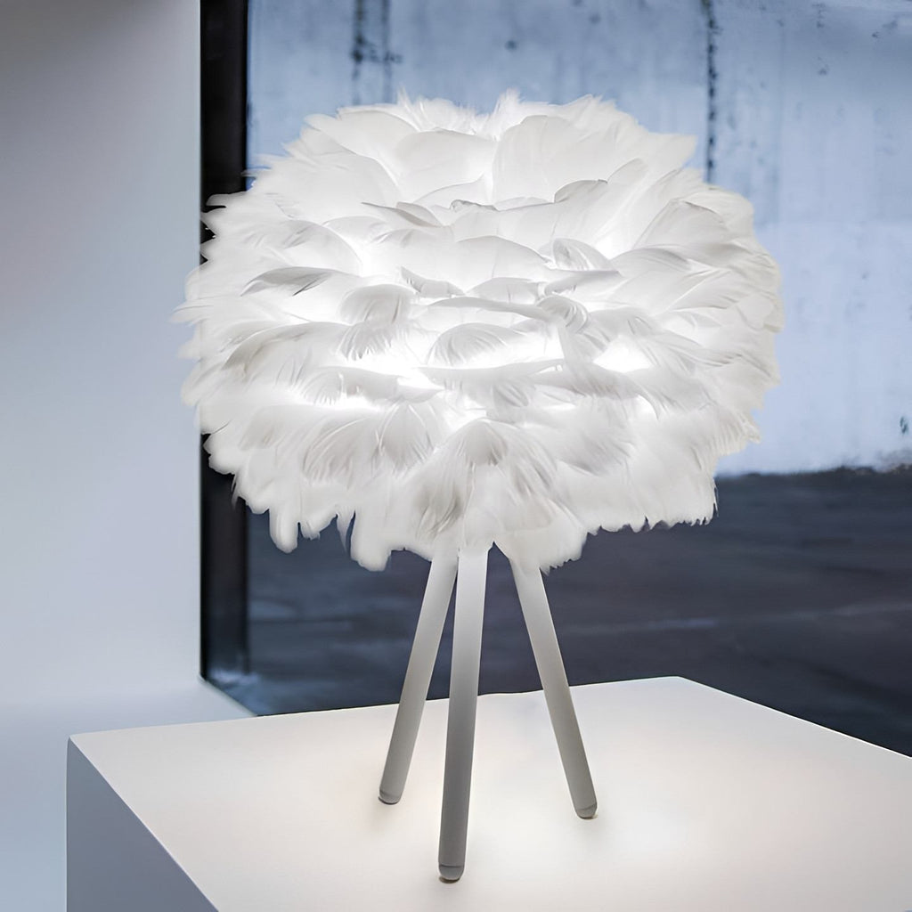 Feather Table Lamp – Pluma Dimmable Ambient Bedside Light in purple in a living room
