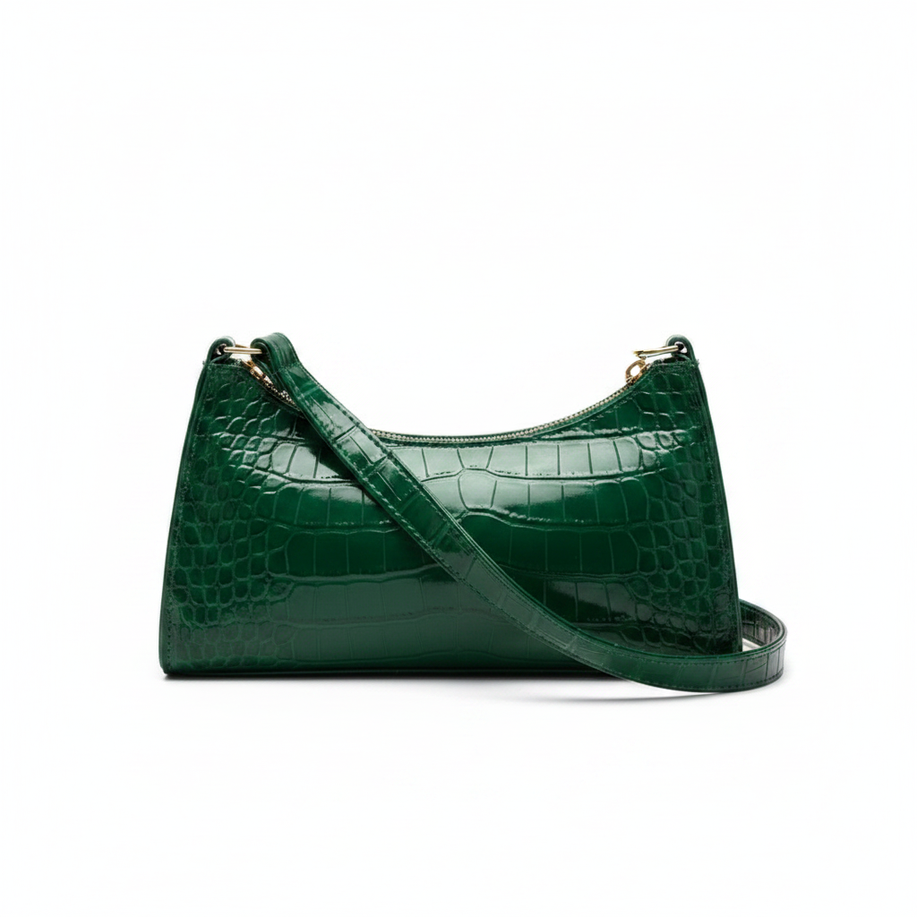 Retro Alligator Armpit Bag – Half Moon PU Leather Shoulder Bag for Women