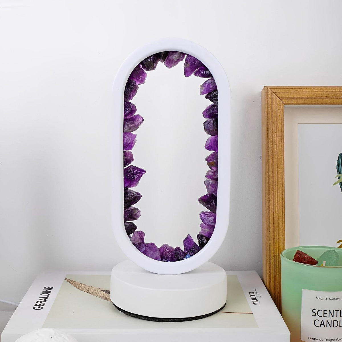 Handmade Amethyst Crystal Lamp – Serenith Natural Mood Light on a desk