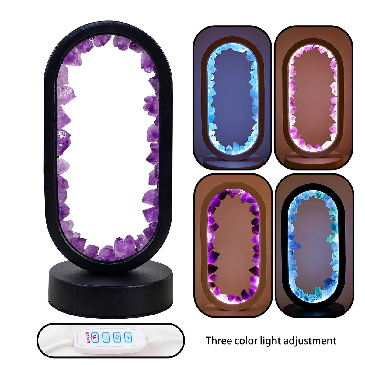Handmade Amethyst Crystal Lamp – Serenith Natural Mood Light on a bedside table