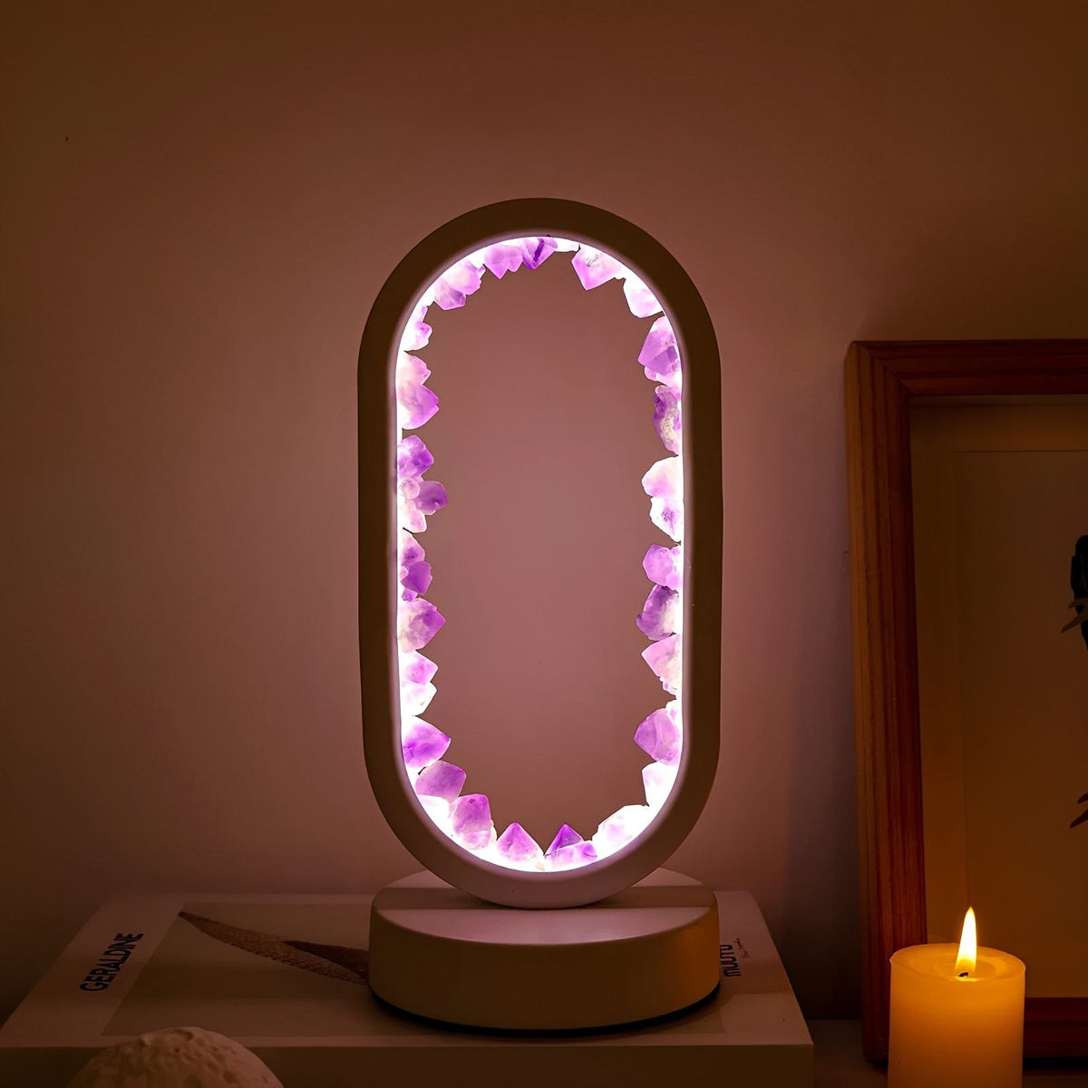 Handmade Amethyst Crystal Lamp – Serenith Natural Mood Light in a living room