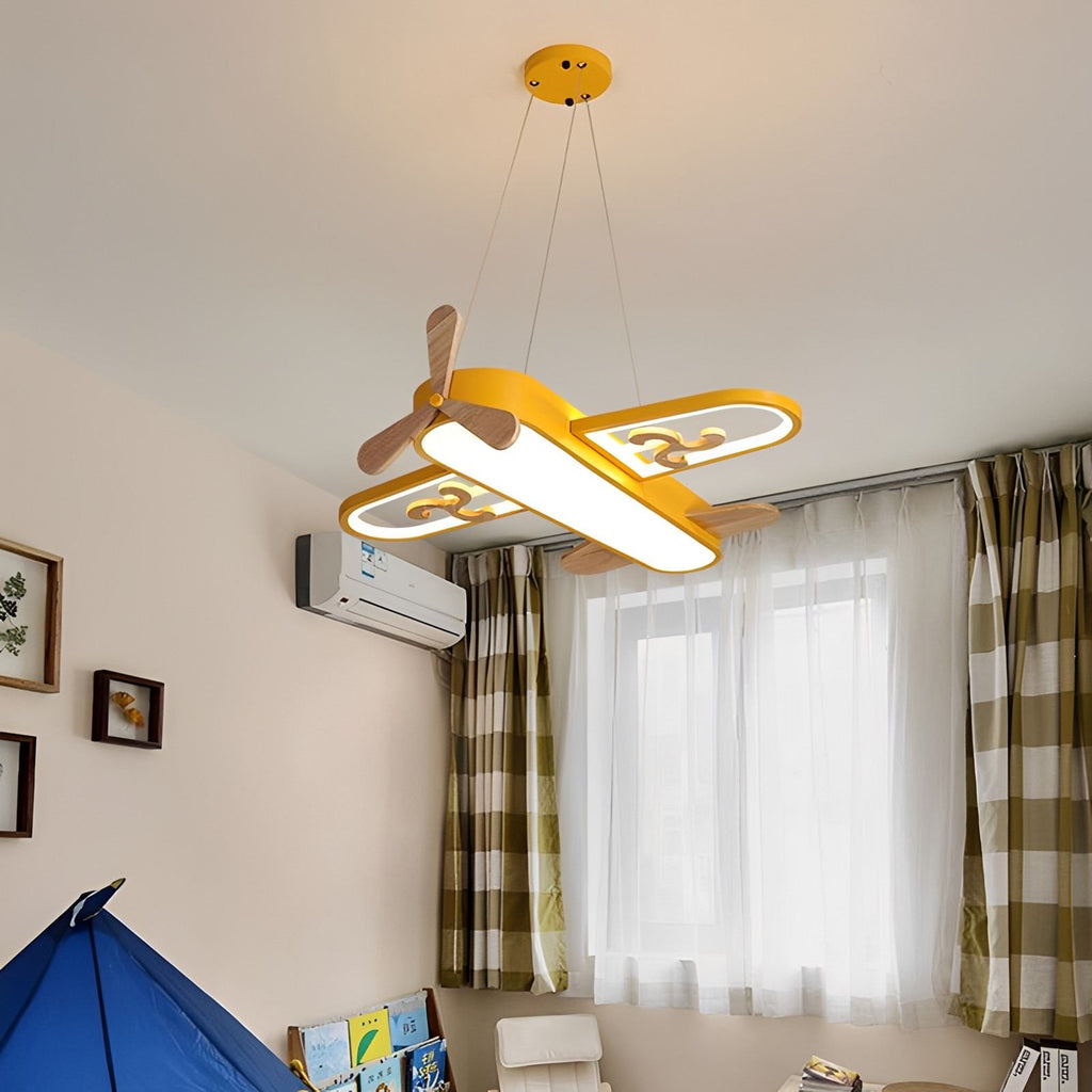 Airplane Pendant Light for Kids' Room – SkyFlyer LED Ceiling Lamp in warm over a dining table