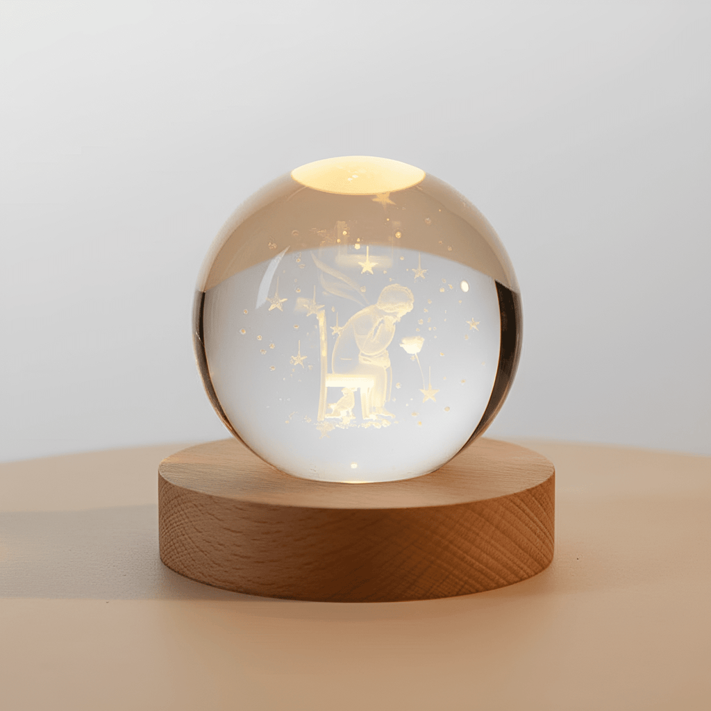 3D Engraved Galaxy Globe Lamp – StarLight LED Night Light on a nightstand
