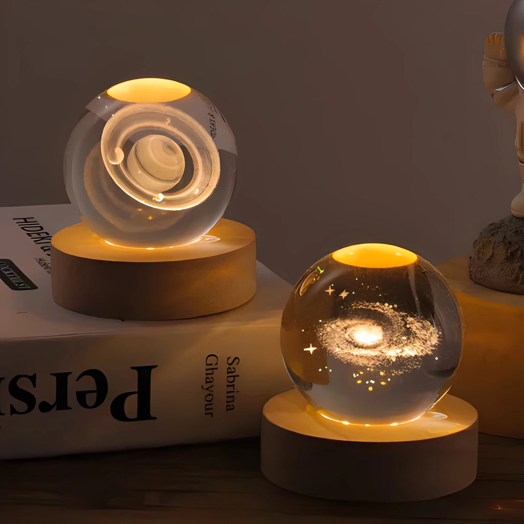 3D Engraved Galaxy Globe Lamp – StarLight LED Night Light on a nightstand