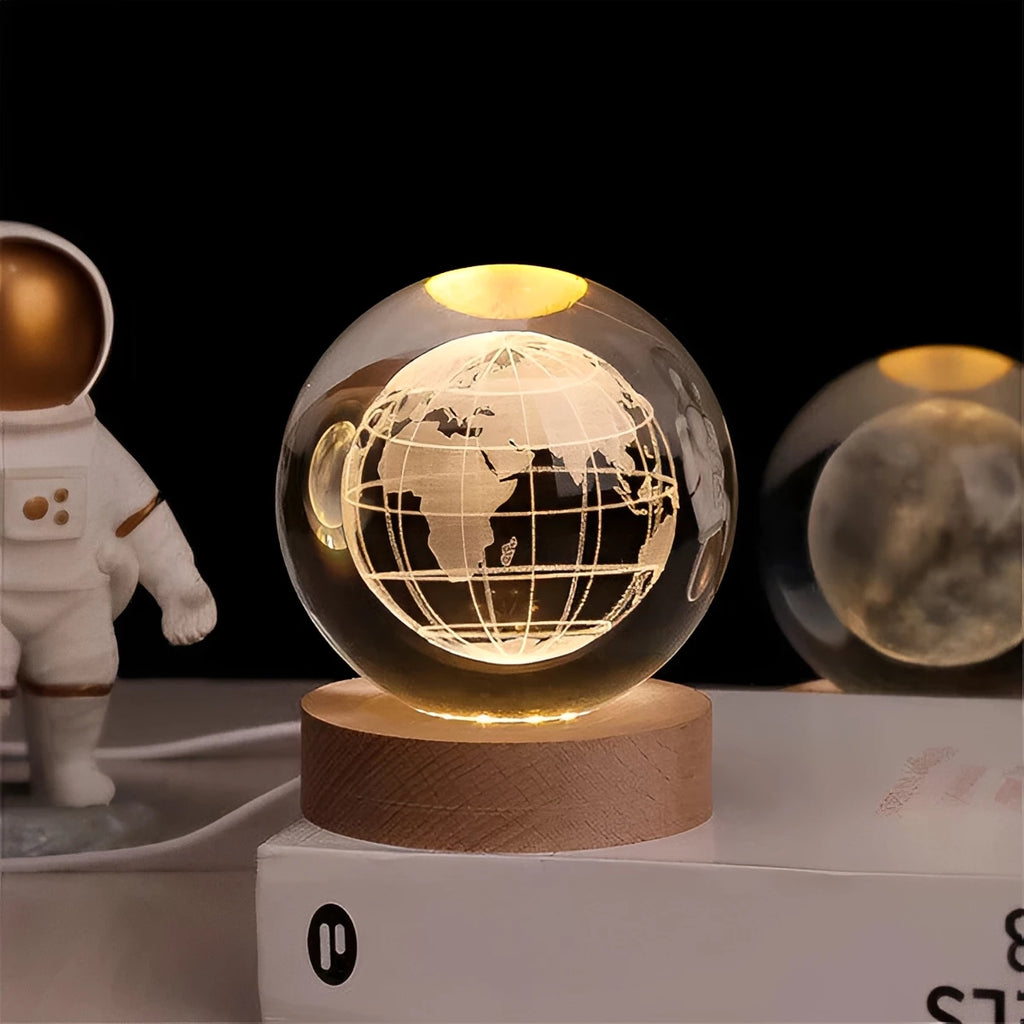 3D Engraved Galaxy Globe Lamp – StarLight LED Night Light in a hallway