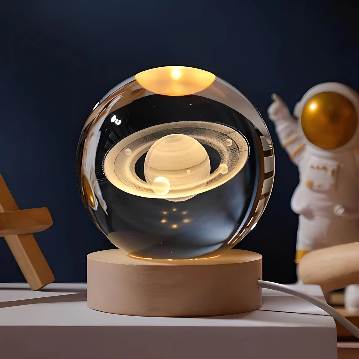 3D Engraved Galaxy Globe Lamp – StarLight LED Night Light on a nightstand