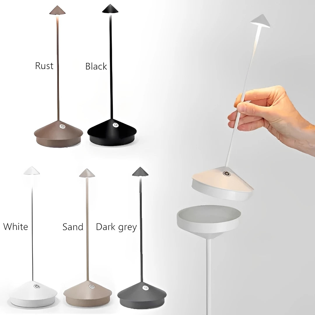 Cordless Dimmable Table Lamp – Serenity Waterproof Touch LED in gold on a desk