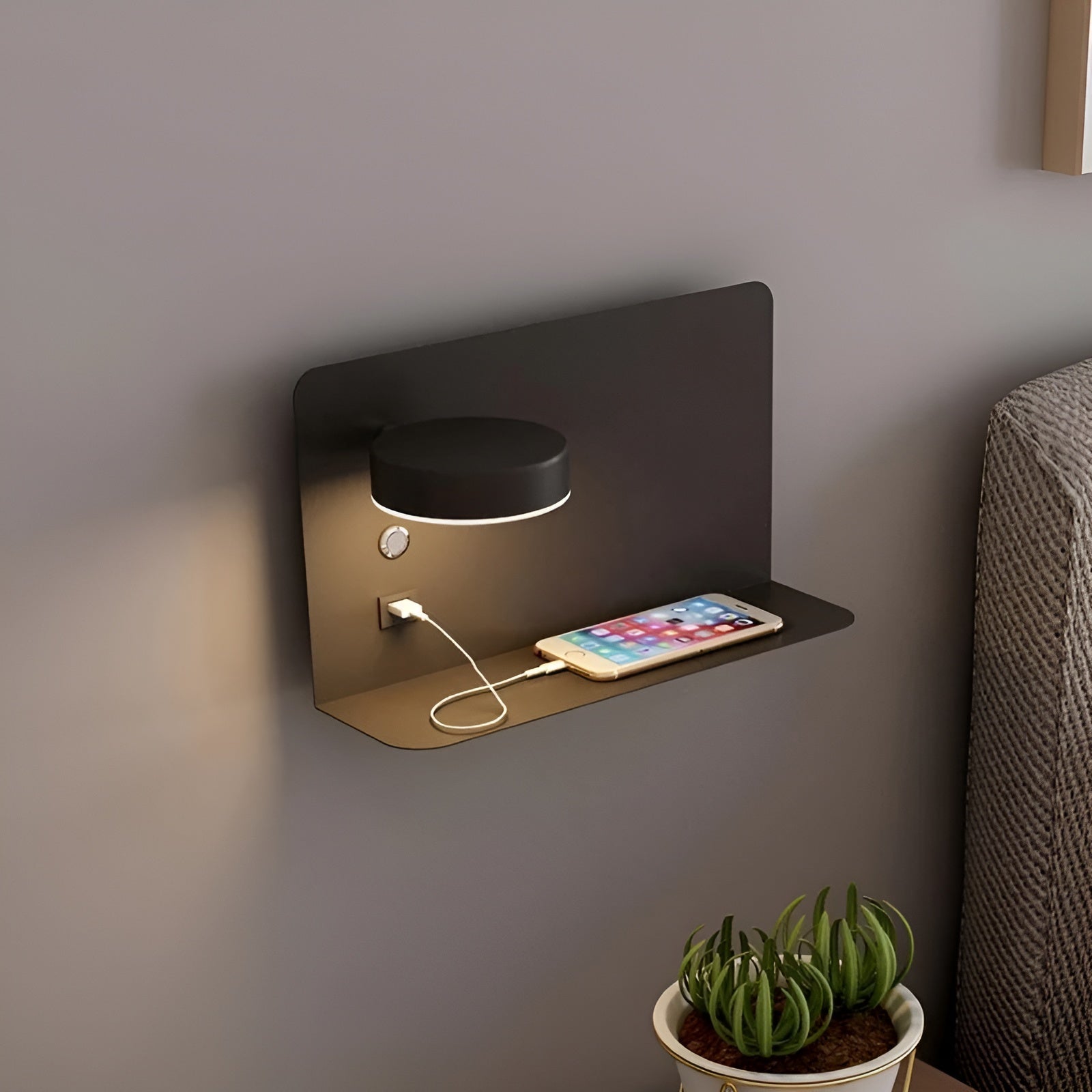 LED Wall Lamp with USB Charger and Switch - GlowPort