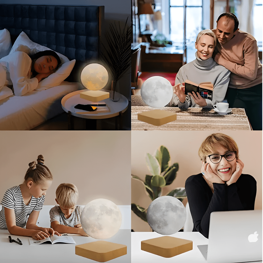 Floating Moon Lamp – LumoRise Levitating Spinning Moon Light in a home office