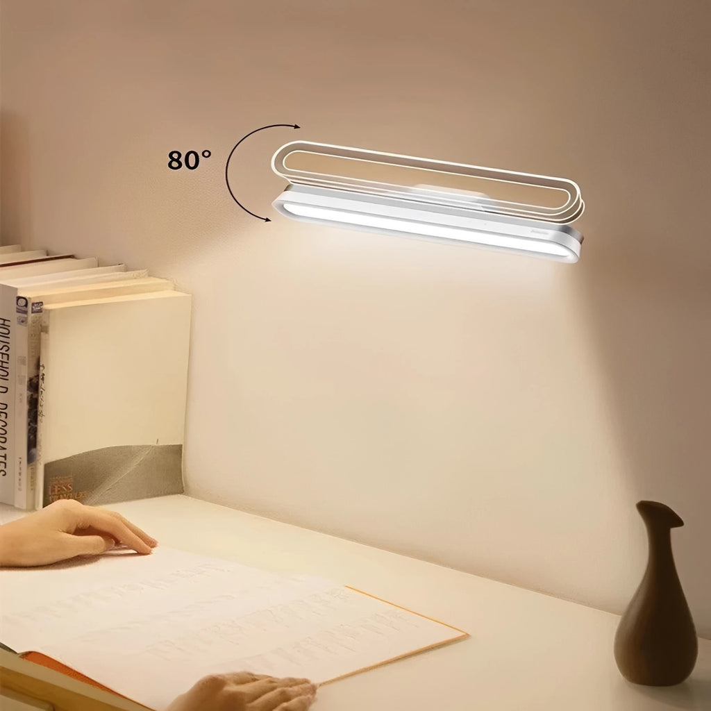 Foldable Magnetic Desk Lamp – FlexiGlow Touch-Dimmable LED in white magnetic base in a bedroom