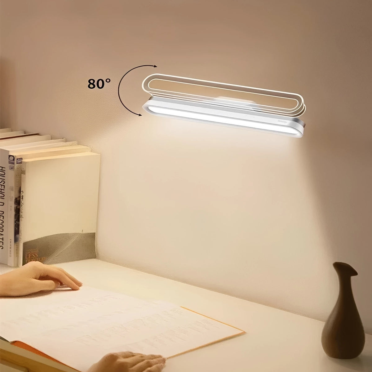 Foldable Magnetic Desk Lamp – FlexiGlow Touch-Dimmable LED in white magnetic base in a bedroom