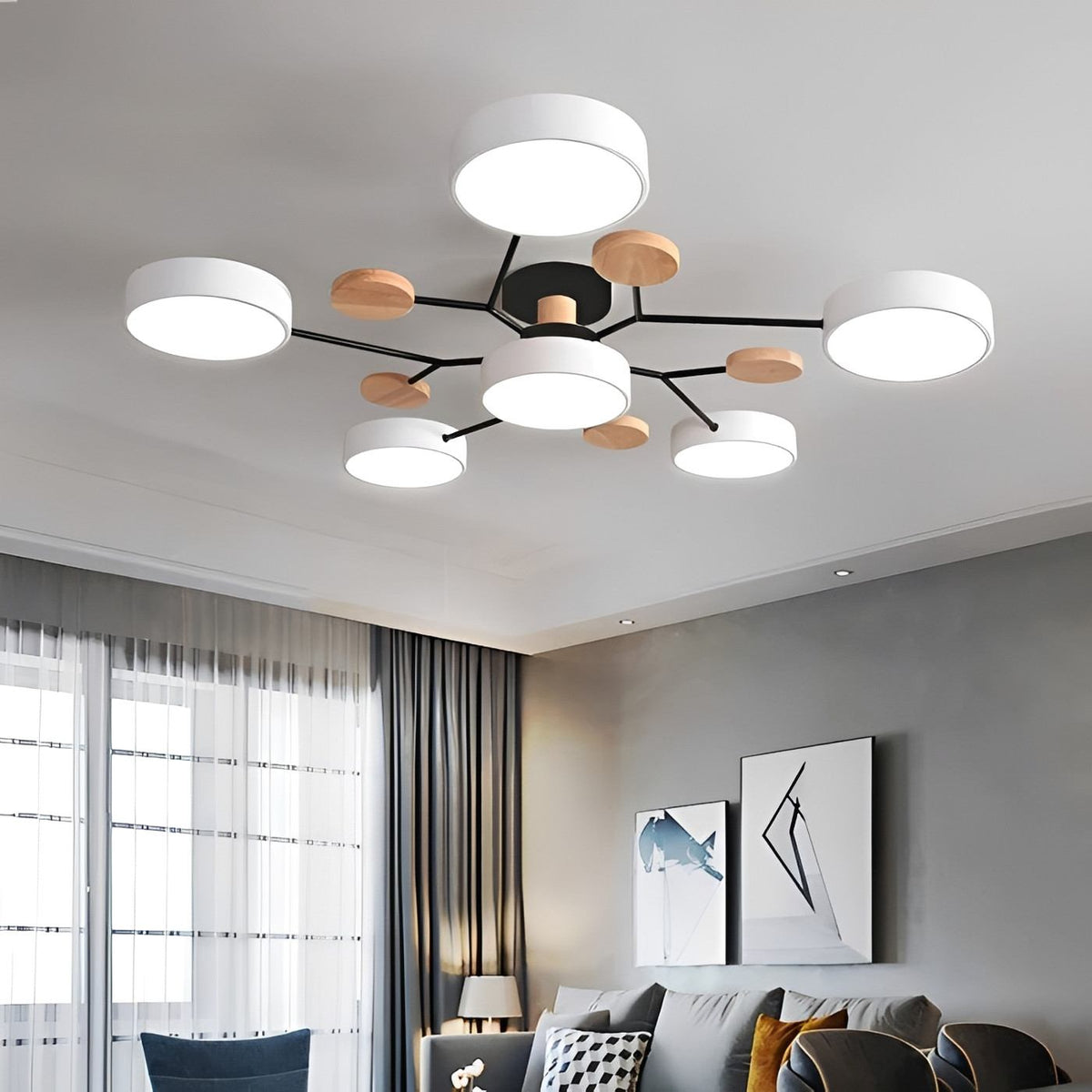 NordicGlow Branched LED Ceiling Light in 5 heads in a living room