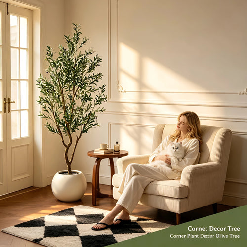 Artificial Olive Tree with Wood Trunk in 5.25ft