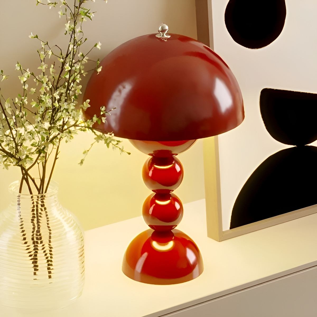 Flower Bud Table Lamp – FloraGlow Dimmable Scandinavian Light in black on a bedside table