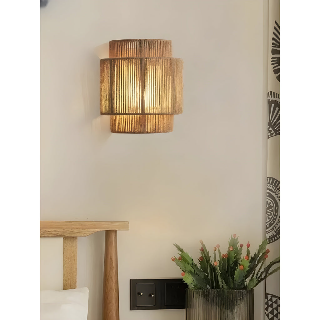 WeaveGlow Contemporary Rattan Woven Wall Lamp