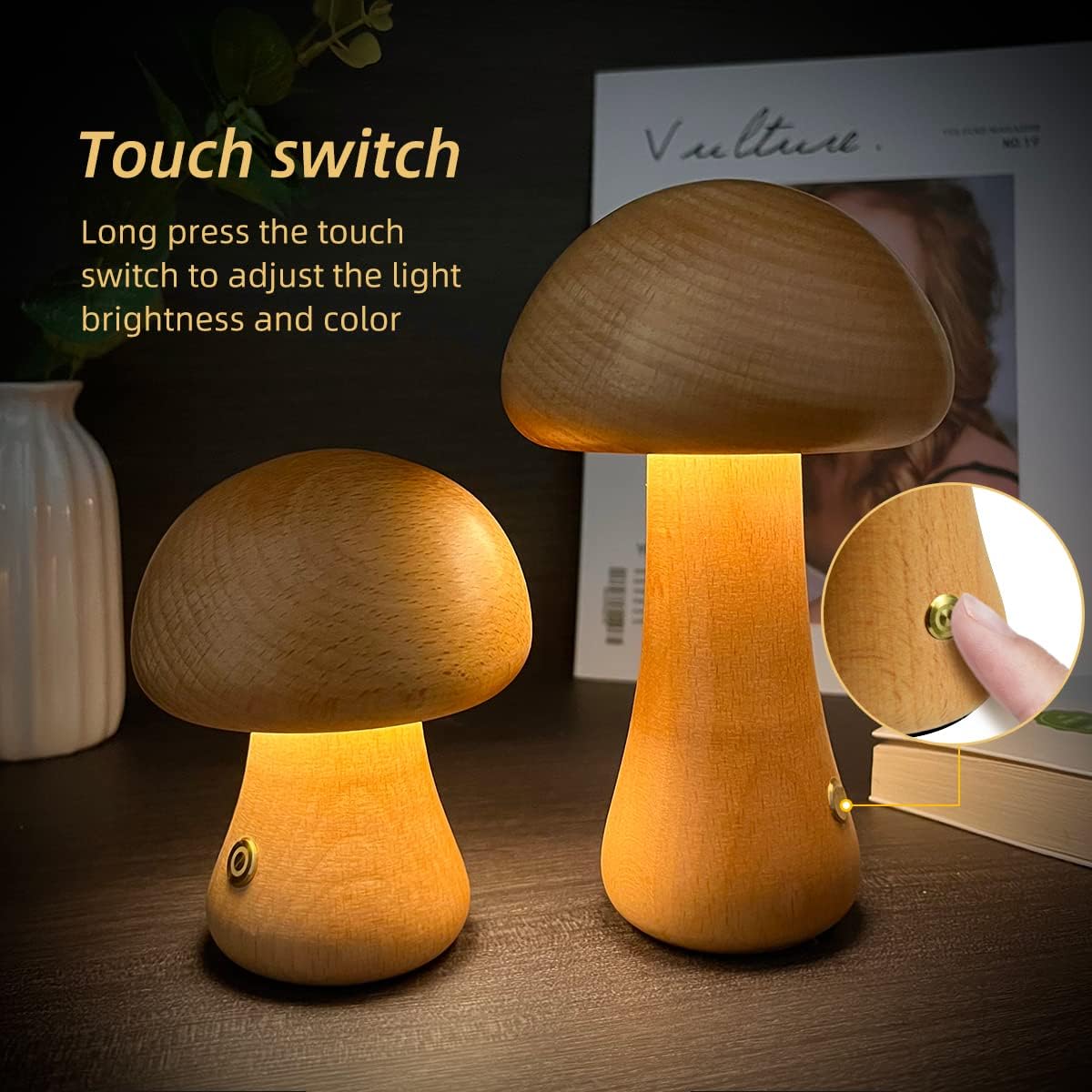 Wooden Mushroom LED Night Light - GlowShroom
