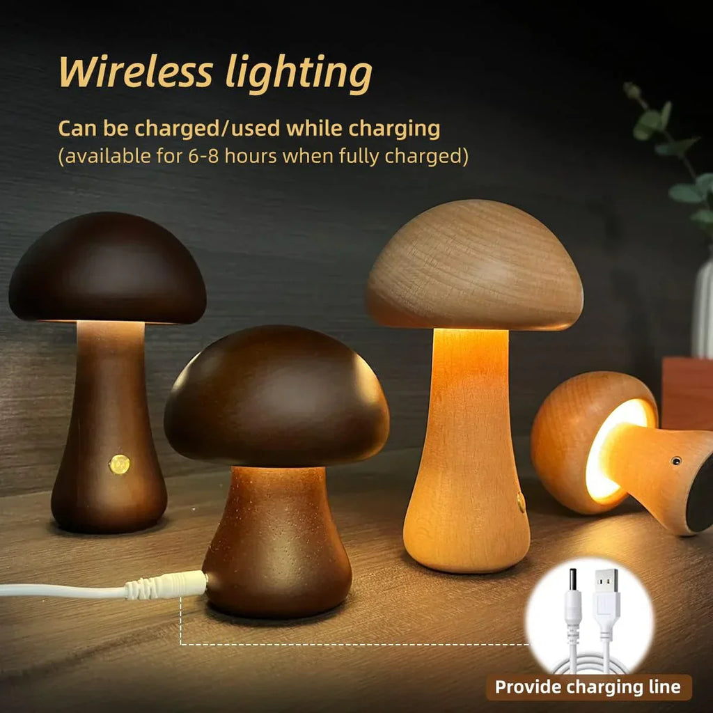 Wooden Mushroom LED Night Light - GlowShroom